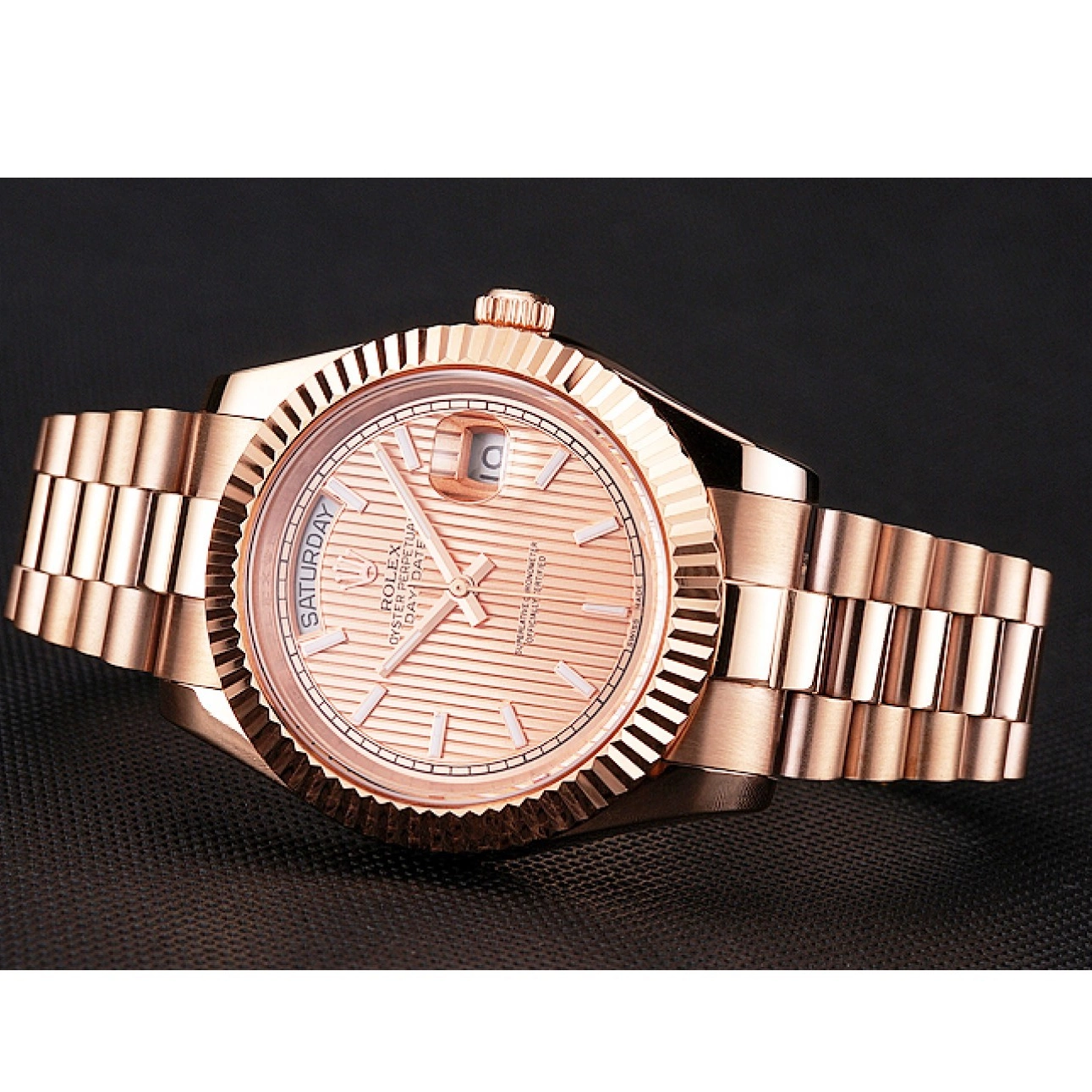 Best AAA Replica Sites Day Rolex Case Etched Gold Gold Rose Rose Date And Bracelet Swiss 40 Dial 0815